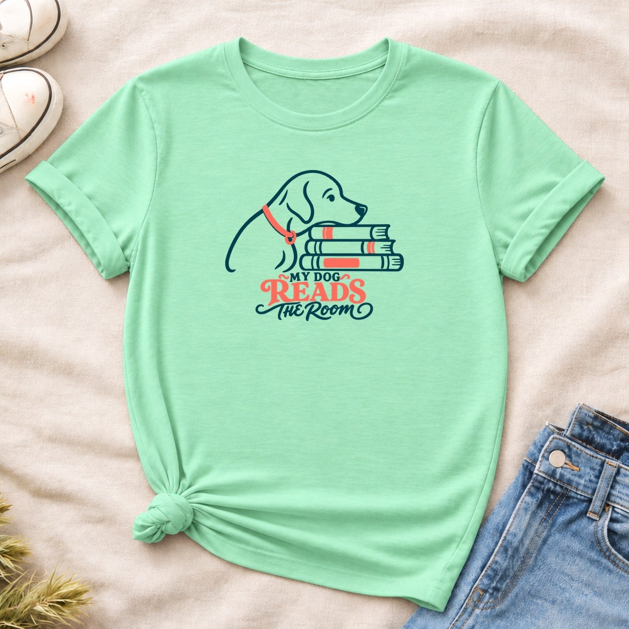20261012232640 1f1c6946 0a68 6aa2 9136 464ff8527c6f.jpg My Dog Reads the Room T-Shirt — Mint Green flat
