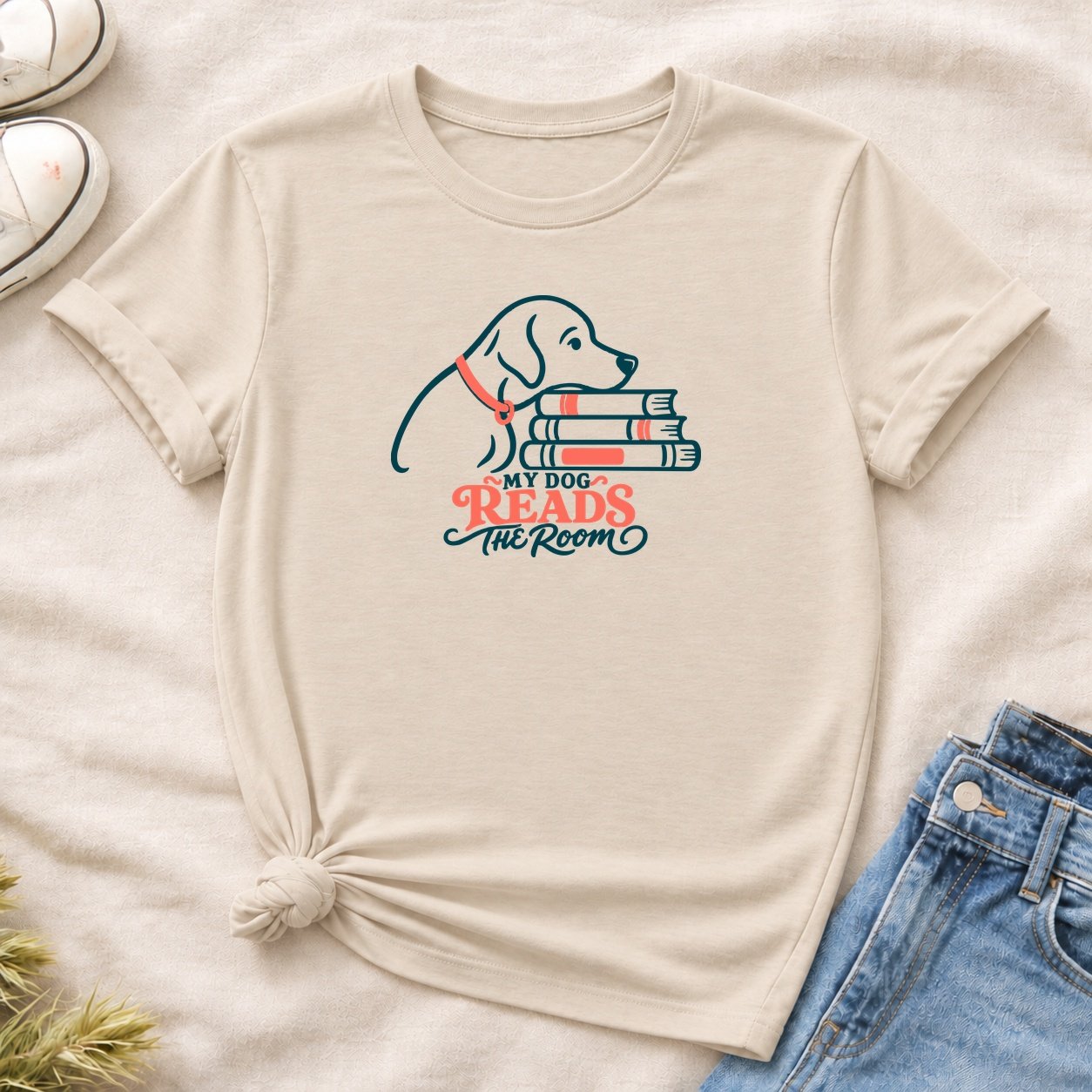 20261012232640 1f1c6946 0b44 6e12 b706 7aab18930799.jpg My Dog Reads the Room T-Shirt — Sand flat