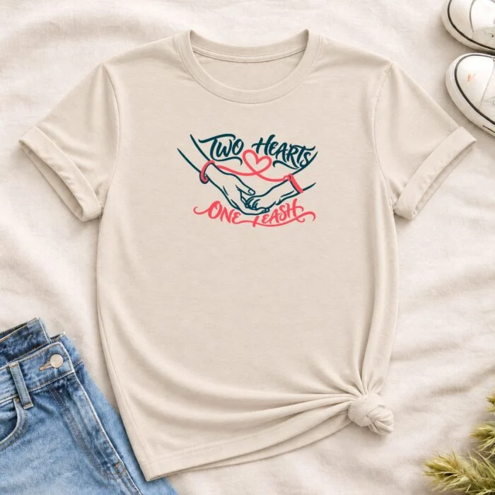 Two Hearts One Leash T-Shirt Two Hearts One Leash T-Shirt — Sand flat