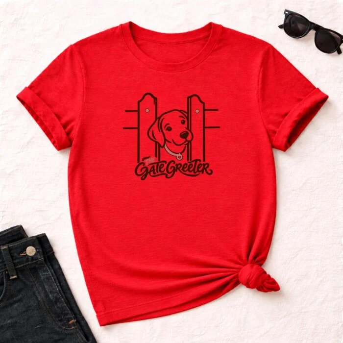 The Gate Greeter T-Shirt — Red flat