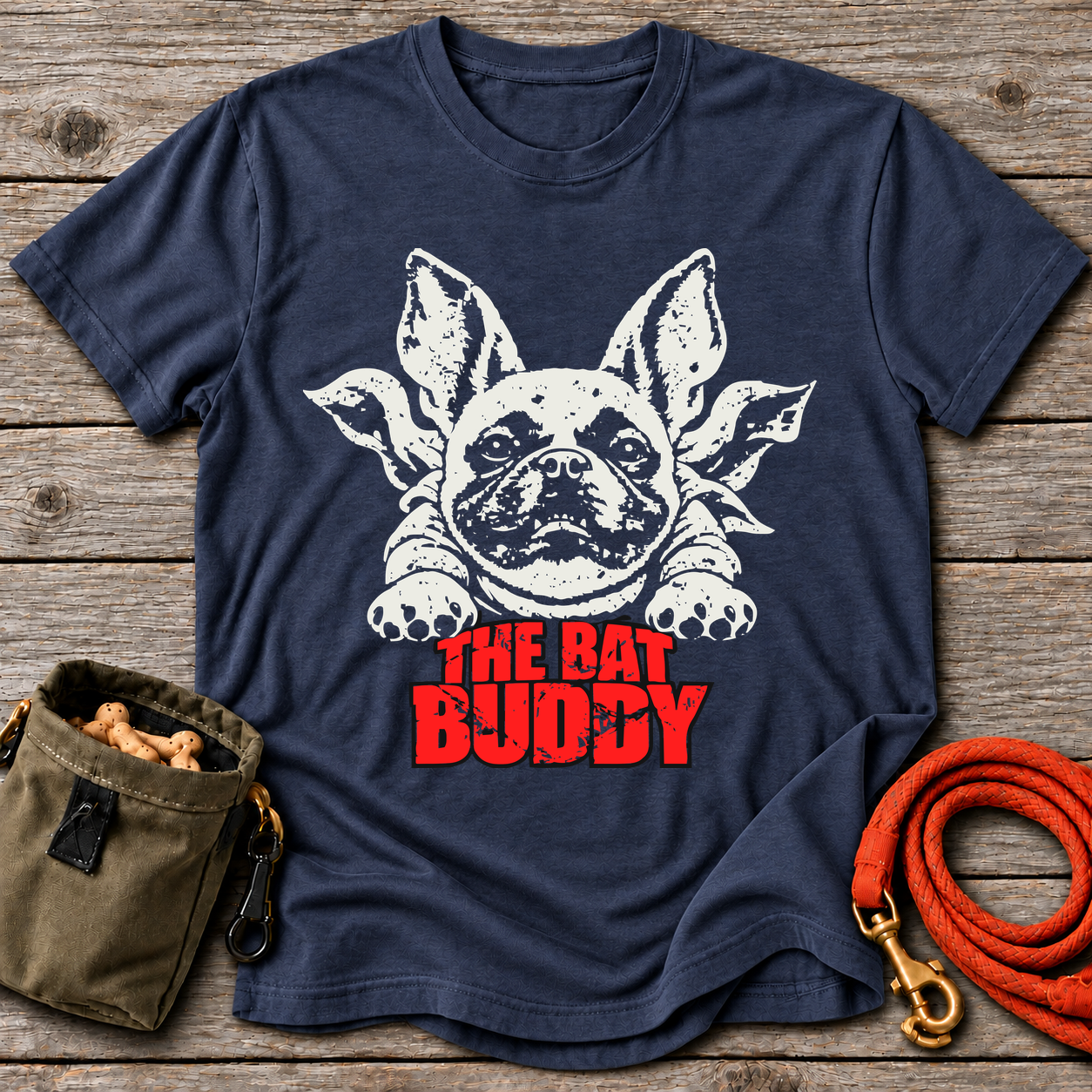 20261028041245 1f1d285d 42d7 6394 85e6 e2b73e8169c8.png The Bat Buddy T-Shirt — Heather Navy Grey Oak flat
